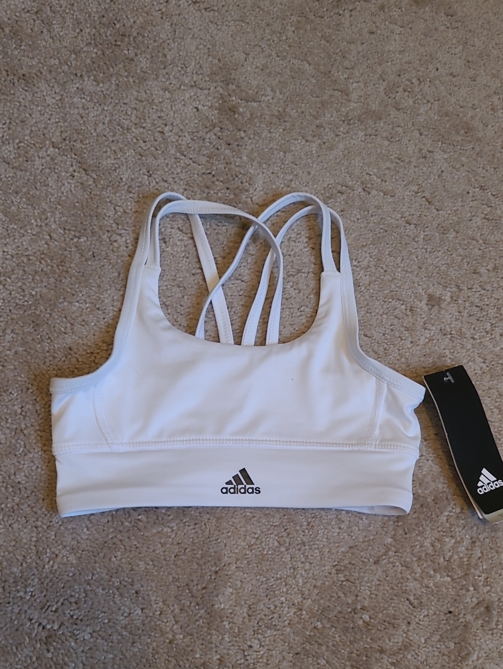 adidas White Strappy Crossback Sports Bra